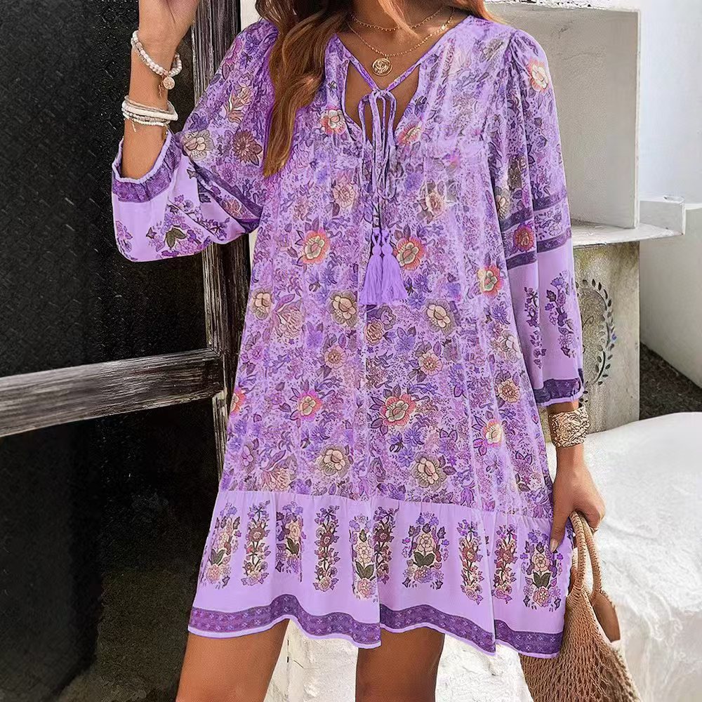 Bohemian Floral Sophie Laurie V-Neck Midi Dress