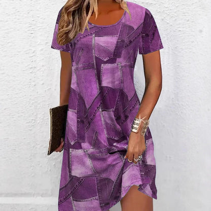 Chic Denim Print Sophie Laurie A-Line Summer Dress