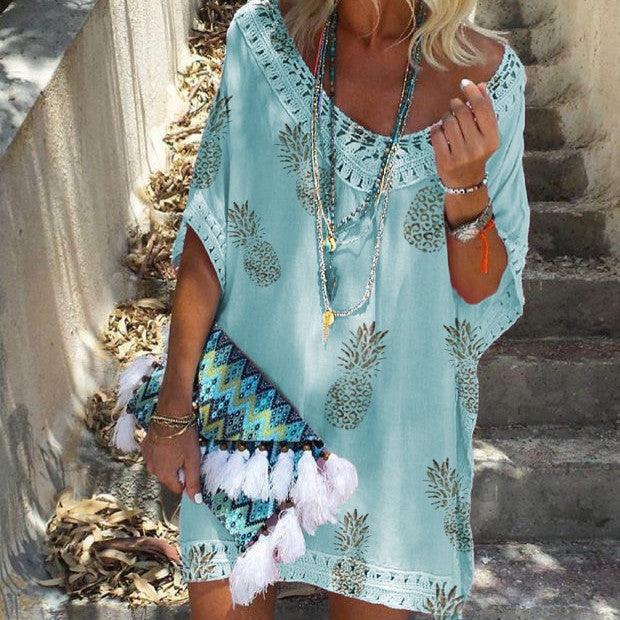 Chic Lace Print Dress Sophie Laurie Summer V-Neck