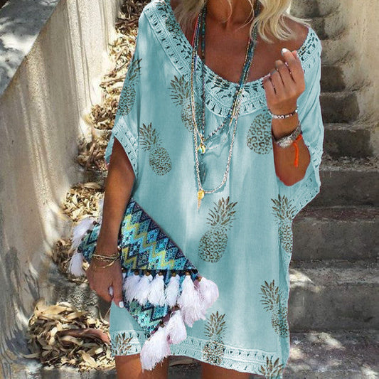 Chic Lace Print Dress Sophie Laurie Summer V-Neck