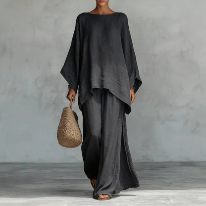 Womens Minimalist Relaxed-fit Top And Wide-leg Pants Set