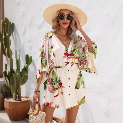 Leaf Print Summer Dress by Sophie Laurie