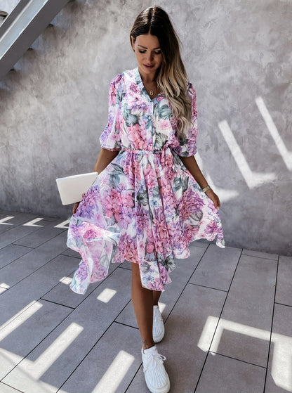 Floral Print Sophie Laurie Irregular Midi Dress