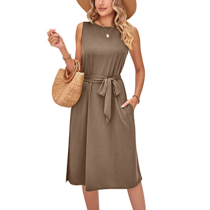 Chic Sleeveless Belted Midi Dress by Sophie Laurie