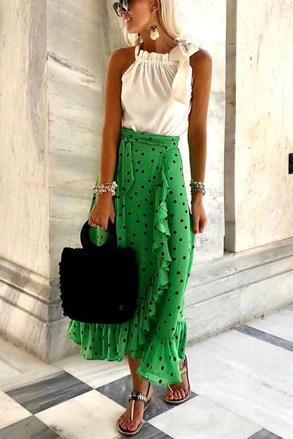 Ruffled Green Polka Dot Skirt by Sophie Laurie