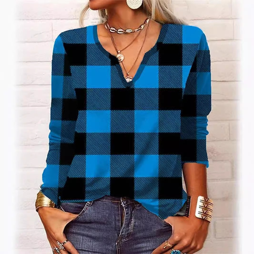 Plaid V-Neck Long Sleeve Top by Sophie Laurie