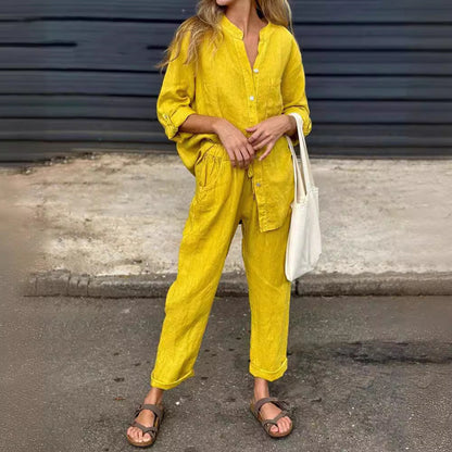 Chic Cotton Linen Set Sophie Laurie High Waist Trousers