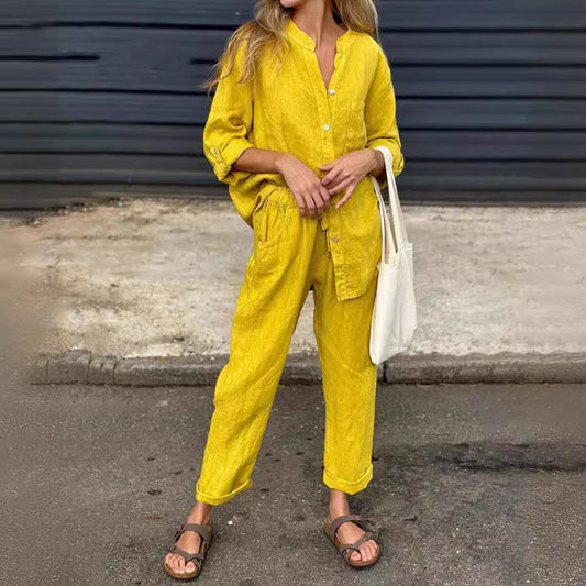 Chic Cotton Linen Set Sophie Laurie High Waist Trousers