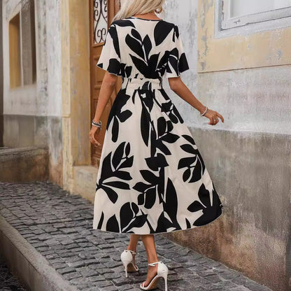 Elegant Crossneck Print Dress Sophie Laurie