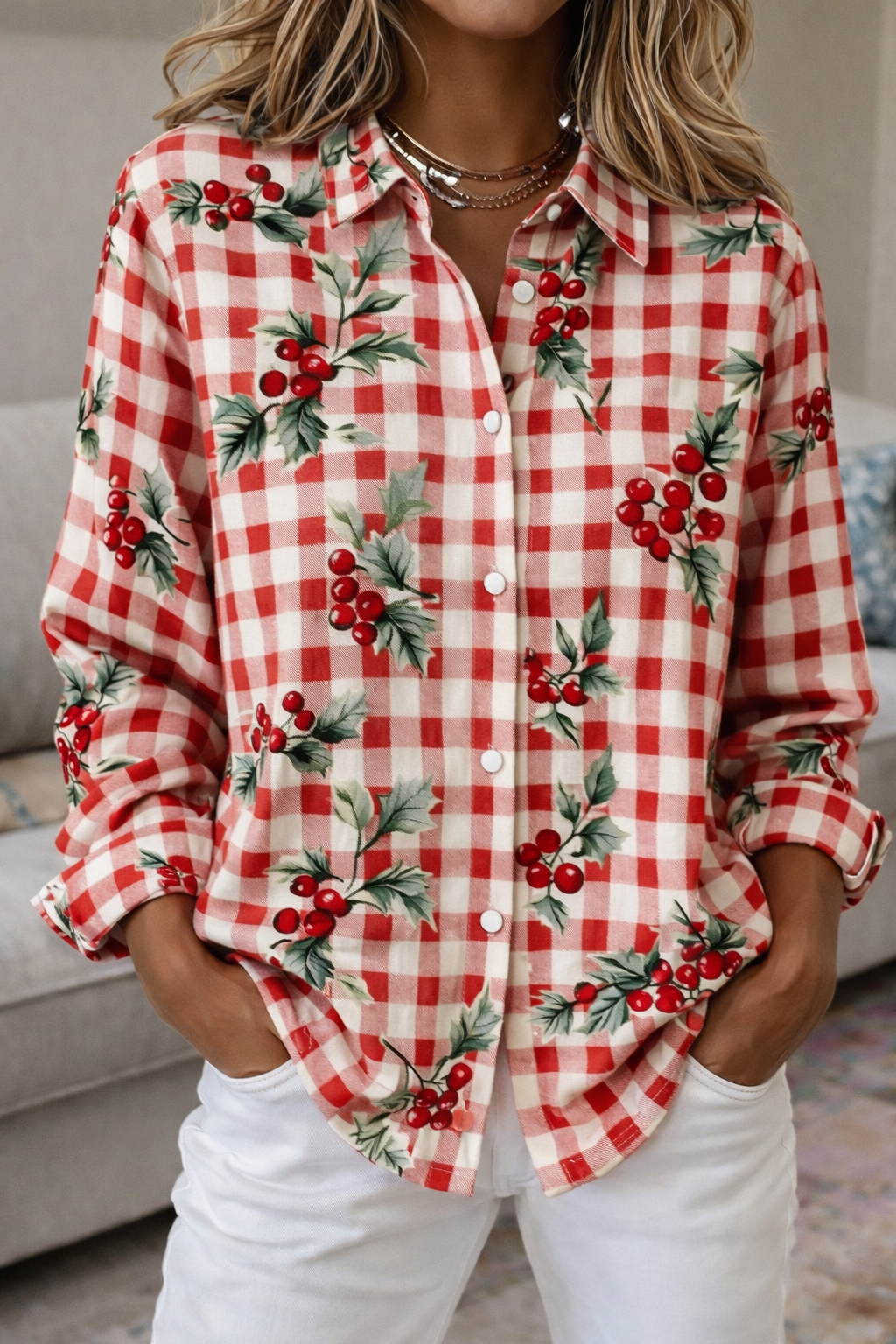 Plaid Colorblock Sophie Laurie Long Sleeve Blouse