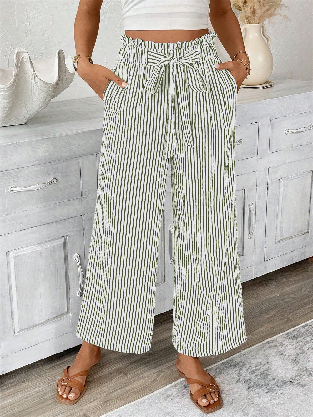 Striped Straight-Leg Pants by Sophie Laurie