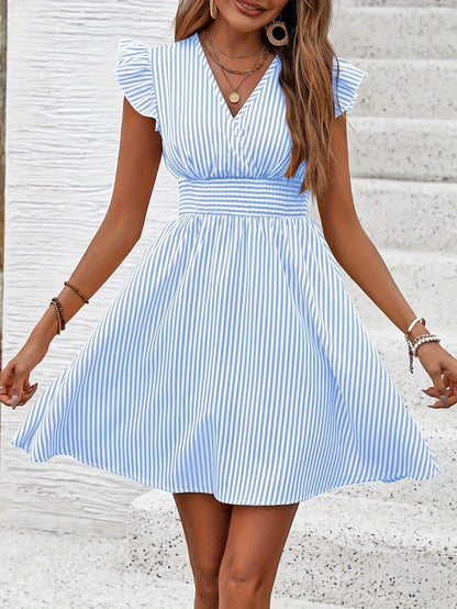 Chic Striped Sophie Laurie V-Neck Waist Dress