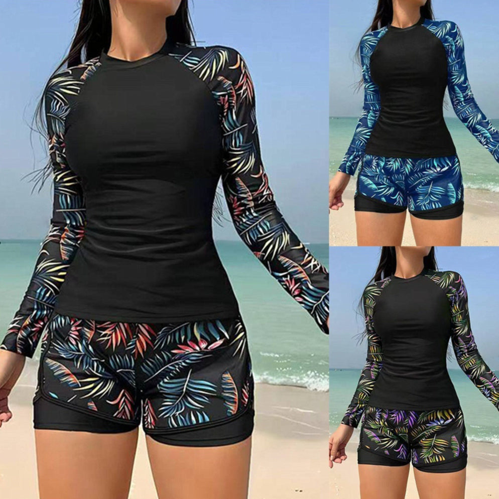 Leaf Print Sophie Laurie Long Sleeve Tankini Set