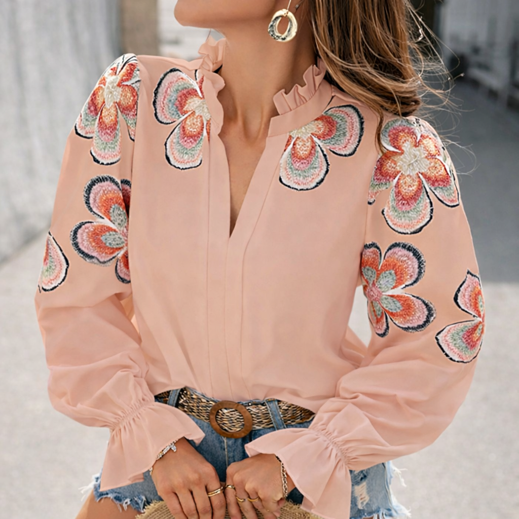 Chic V-Neck Ruffle Blouse by Sophie Laurie