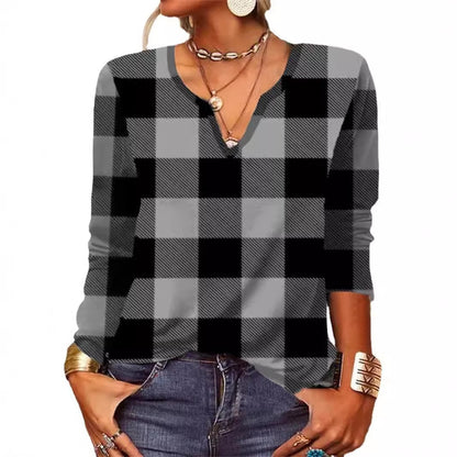 Plaid V-Neck Long Sleeve Top by Sophie Laurie