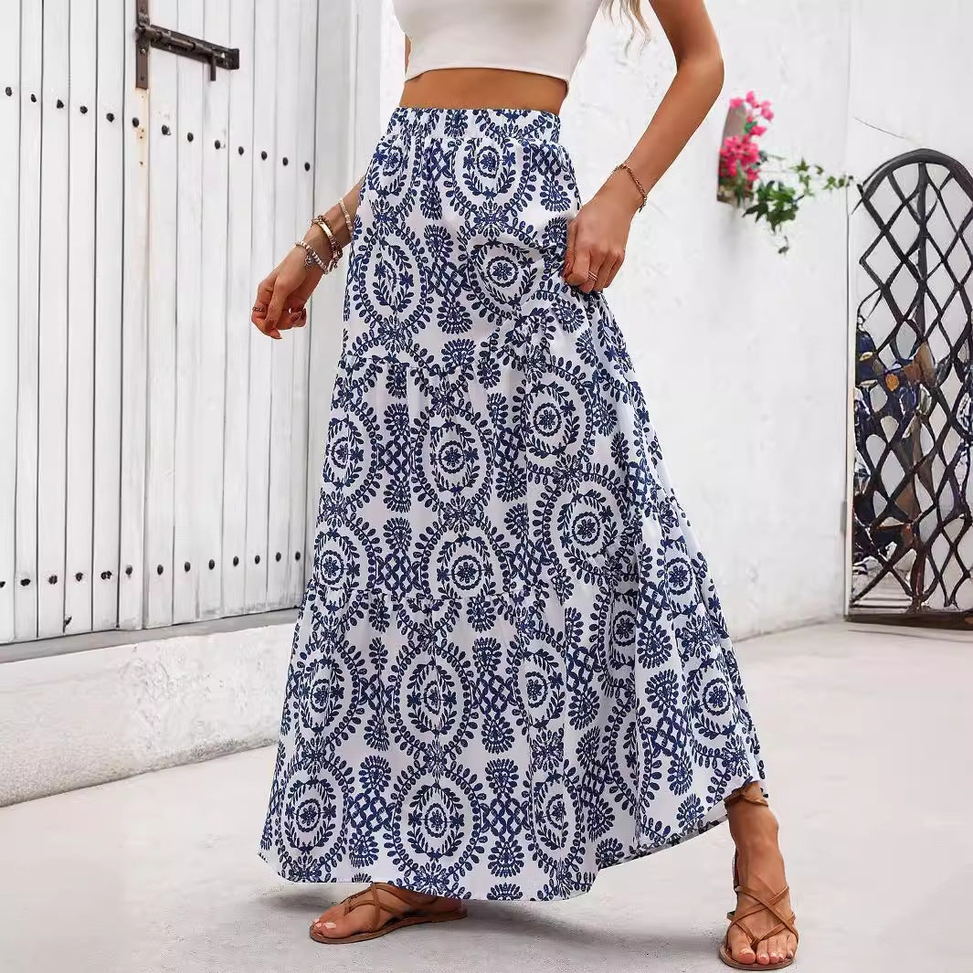 Blue Porcelain Print Sophie Laurie Swing Skirt