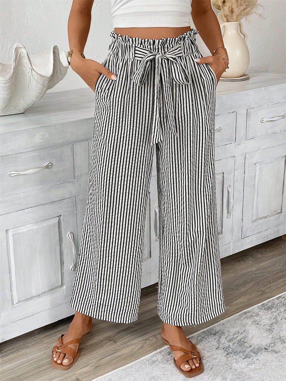 Striped Straight-Leg Pants by Sophie Laurie