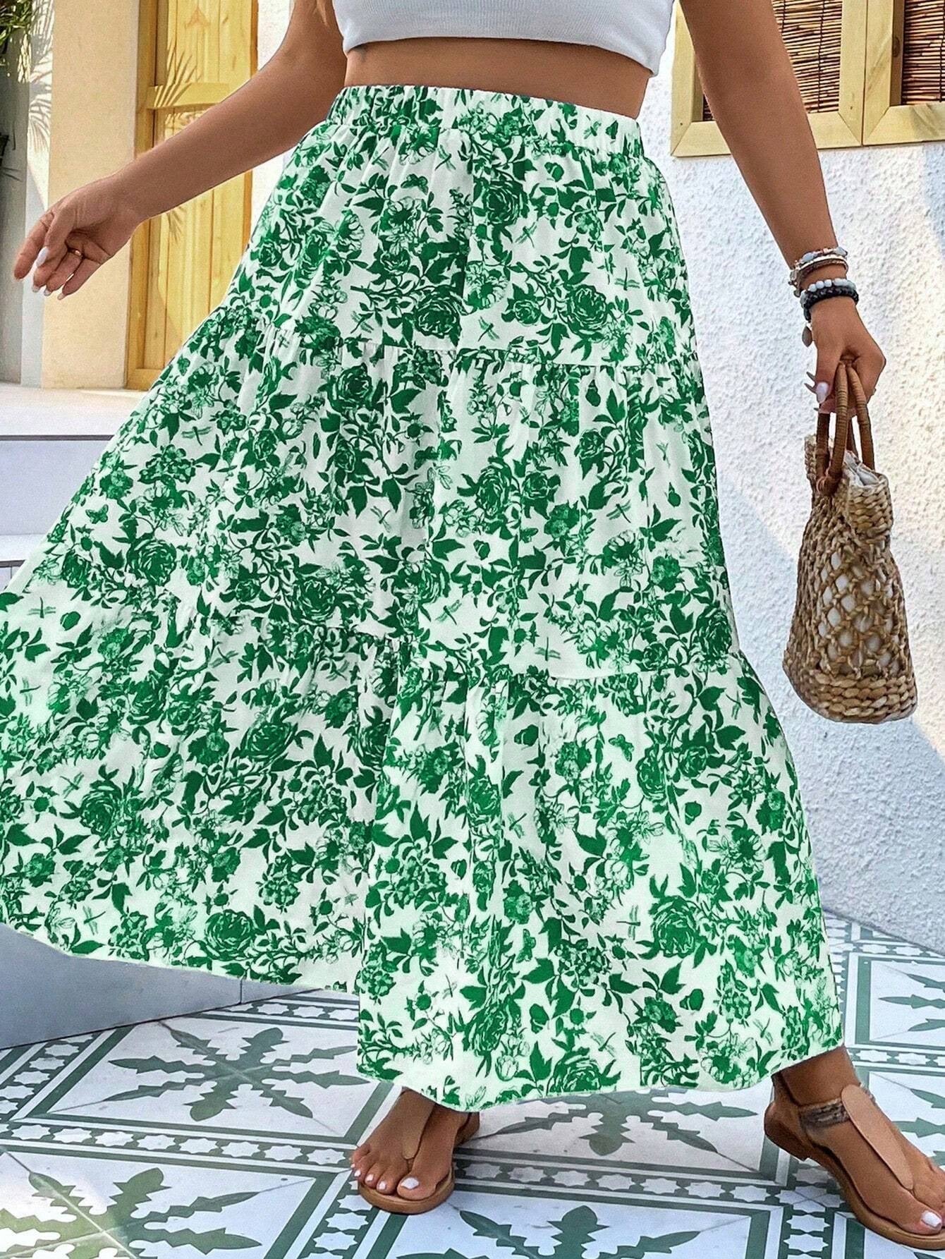 Floral Print Sophie Laurie Plus Size Maxi Skirt