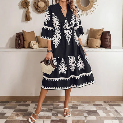 Boho Print V-Neck Dress Sophie Laurie