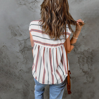 Striped V-Neck Chiffon Blouse by Sophie Laurie