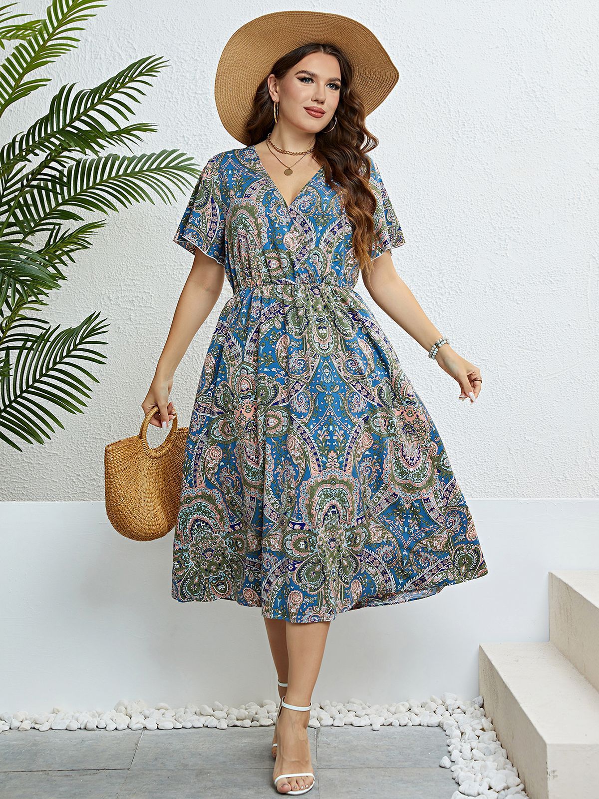 Retro Print Sophie Laurie V-Neck Summer Dress