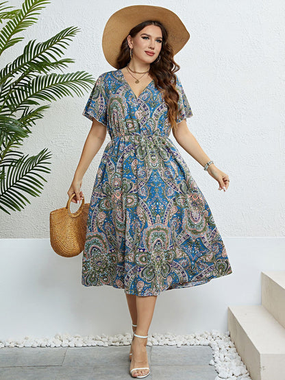 Retro Print Sophie Laurie V-Neck Summer Dress