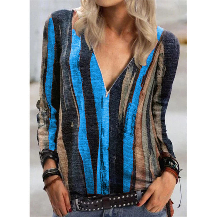 Vibrant Stripe Sophie Laurie V-Neck Zip Top