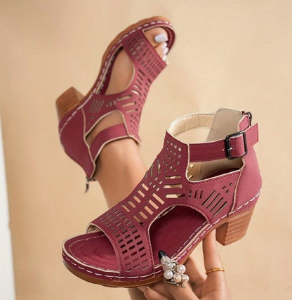 Chic Cutout Sophie Laurie Chunky Heel Sandals