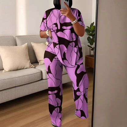 Plus Size Abstract Print Comfy Two-Piece Lounge Set by Sophie