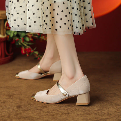 Retro Buckle Sophie Laurie Mid Heel High Heels