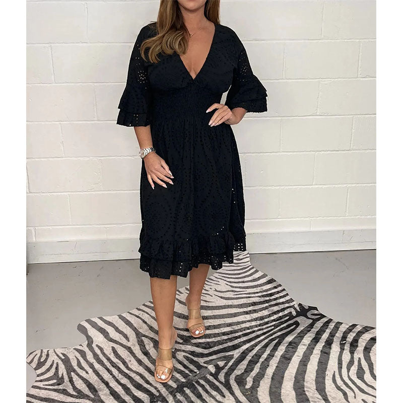 Chic Embroidered V-Neck Dress by Sophie Laurie