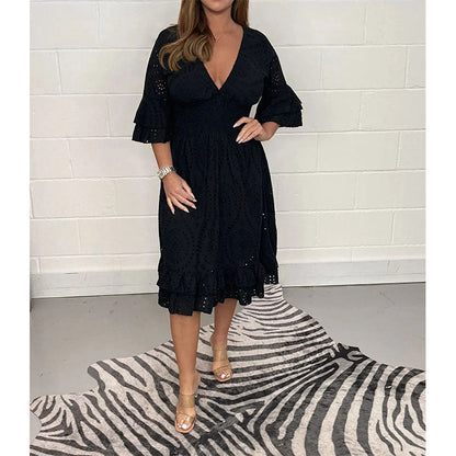 Chic Embroidered V-Neck Dress by Sophie Laurie