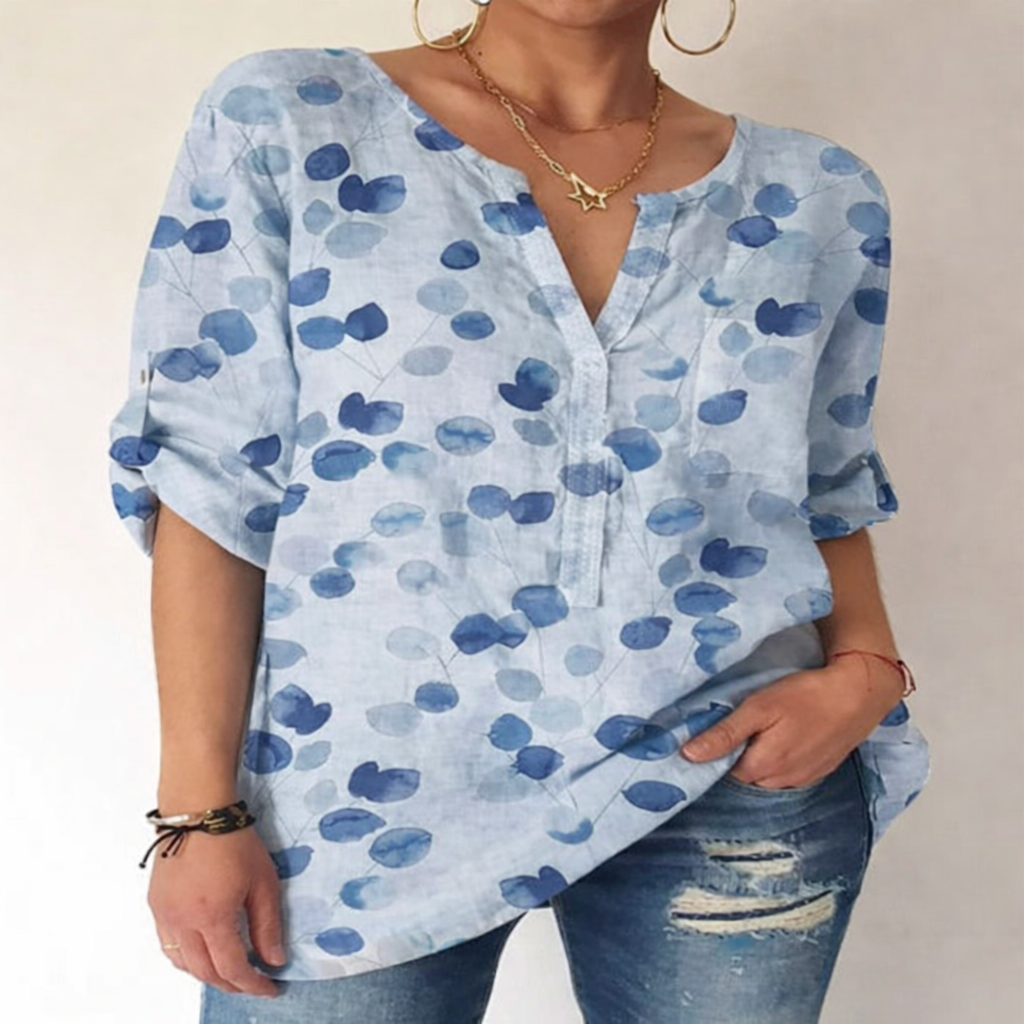Printed V-Neck Cotton Blouse by Sophie Laurie