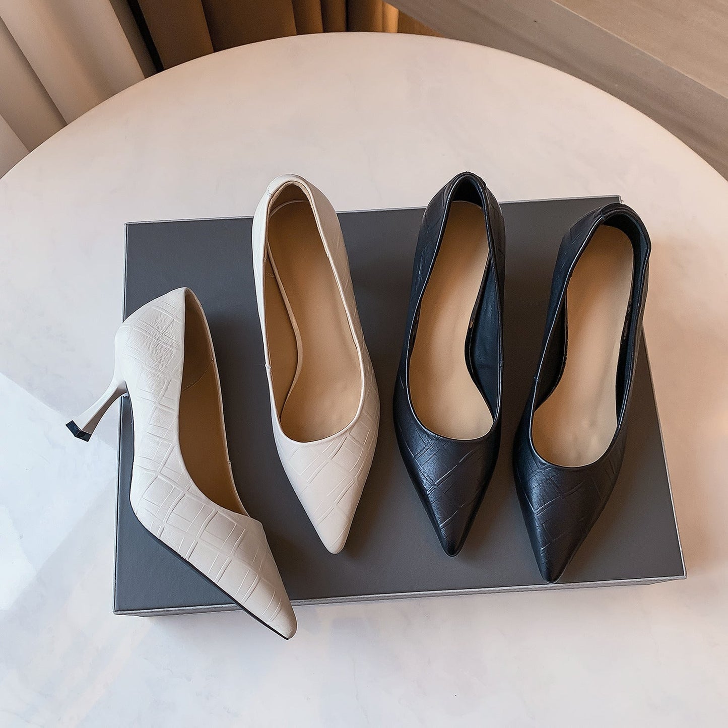Elegant Sheepskin Pointed Heels by Sophie Laurie