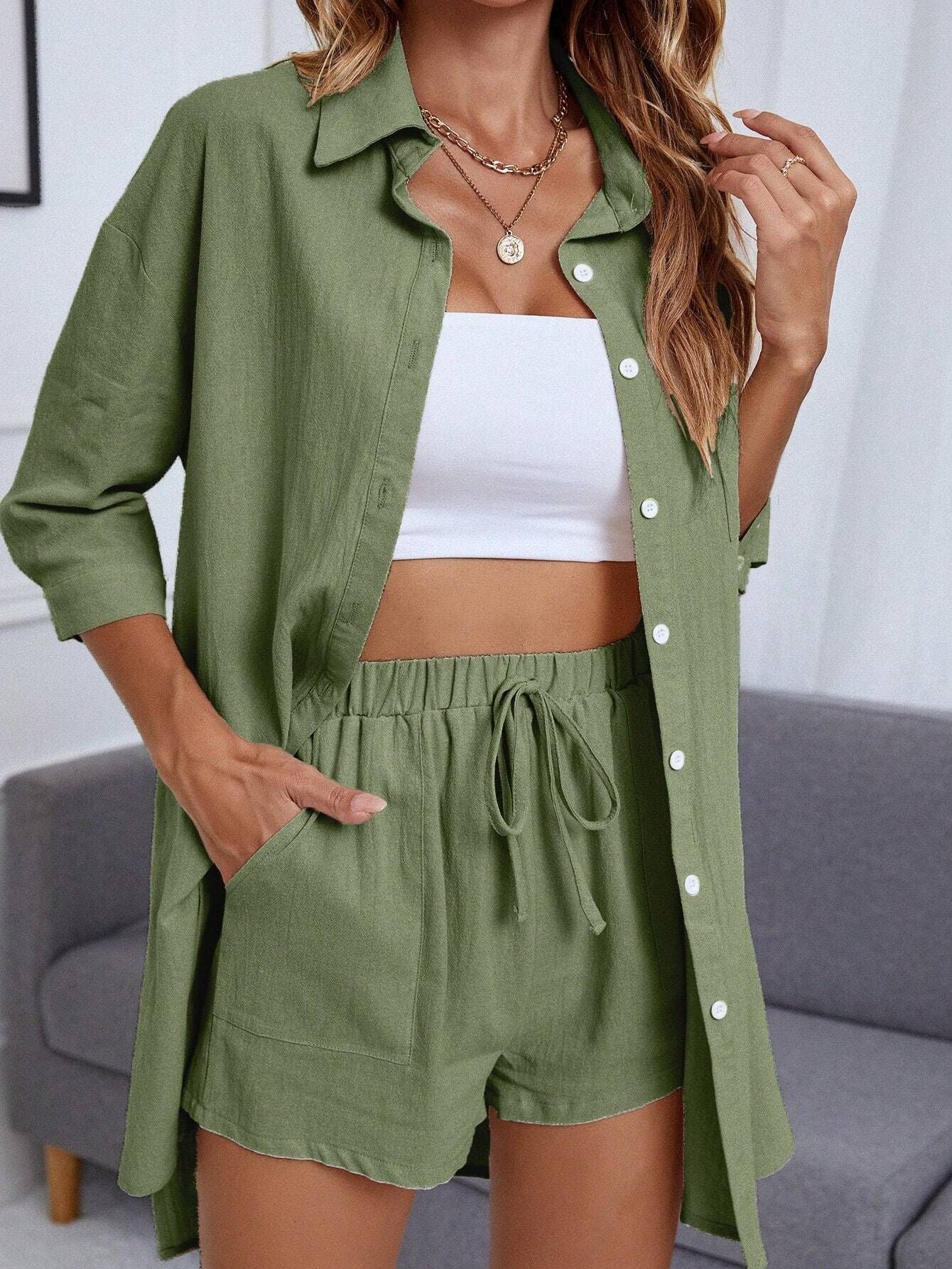 Chic Cotton Shirt Set Sophie Laurie Casual Outfit