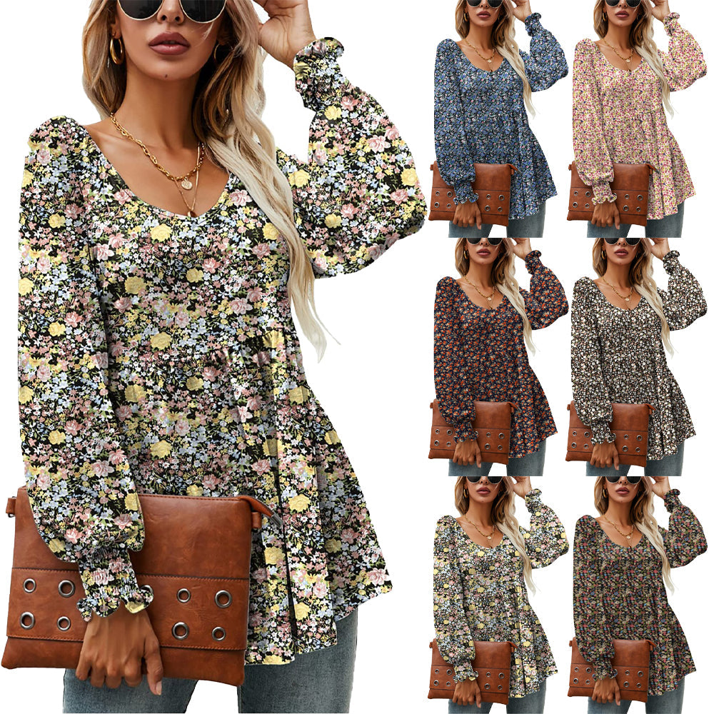Floral Puff Sleeve V-Neck Top by Sophie Laurie