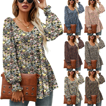 Floral Puff Sleeve V-Neck Top by Sophie Laurie