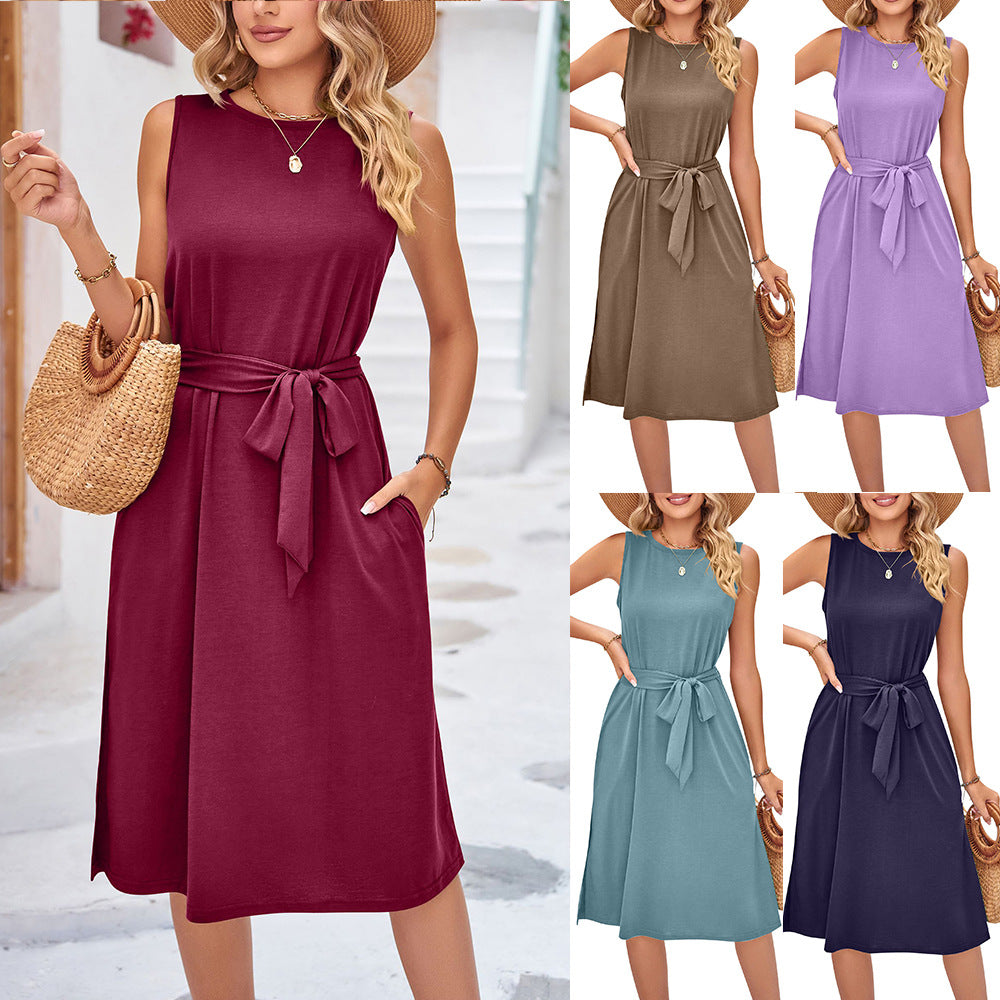 Chic Sleeveless Belted Midi Dress by Sophie Laurie