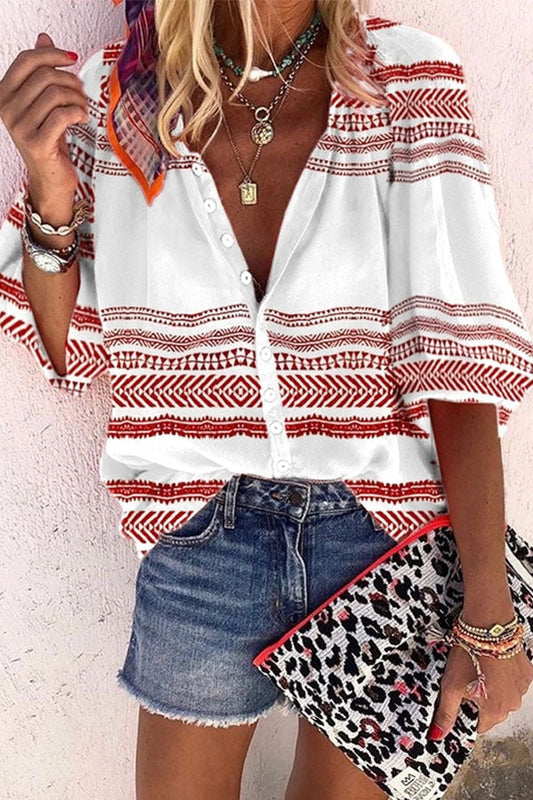 Boho Stripe Print Sophie Laurie Button Blouse