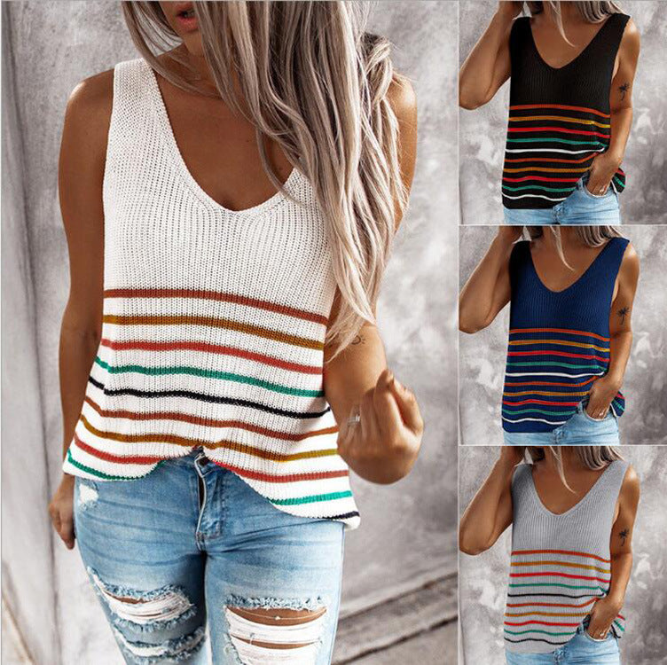 Multicolor Striped Knit Vest by Sophie Laurie