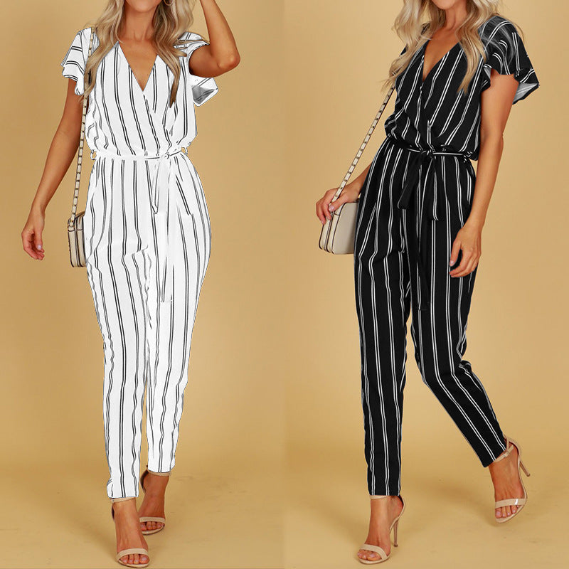 Chic Stripe Sophie Laurie V-Neck Halter Jumpsuit
