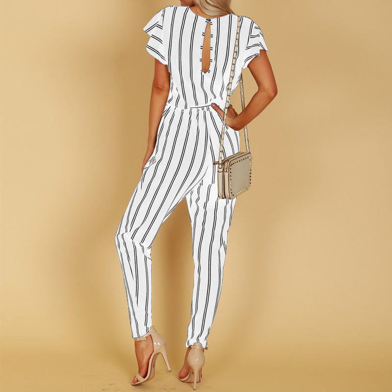 Chic Stripe Sophie Laurie V-Neck Halter Jumpsuit