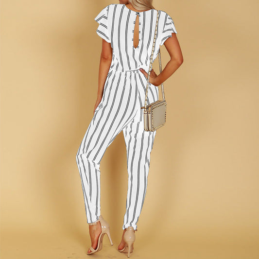 Chic Stripe Sophie Laurie V-Neck Halter Jumpsuit