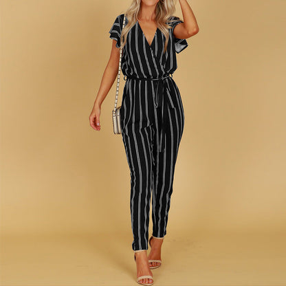 Chic Stripe Sophie Laurie V-Neck Halter Jumpsuit