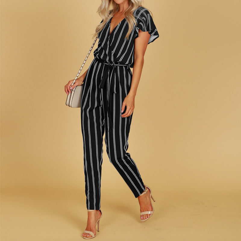 Chic Stripe Sophie Laurie V-Neck Halter Jumpsuit