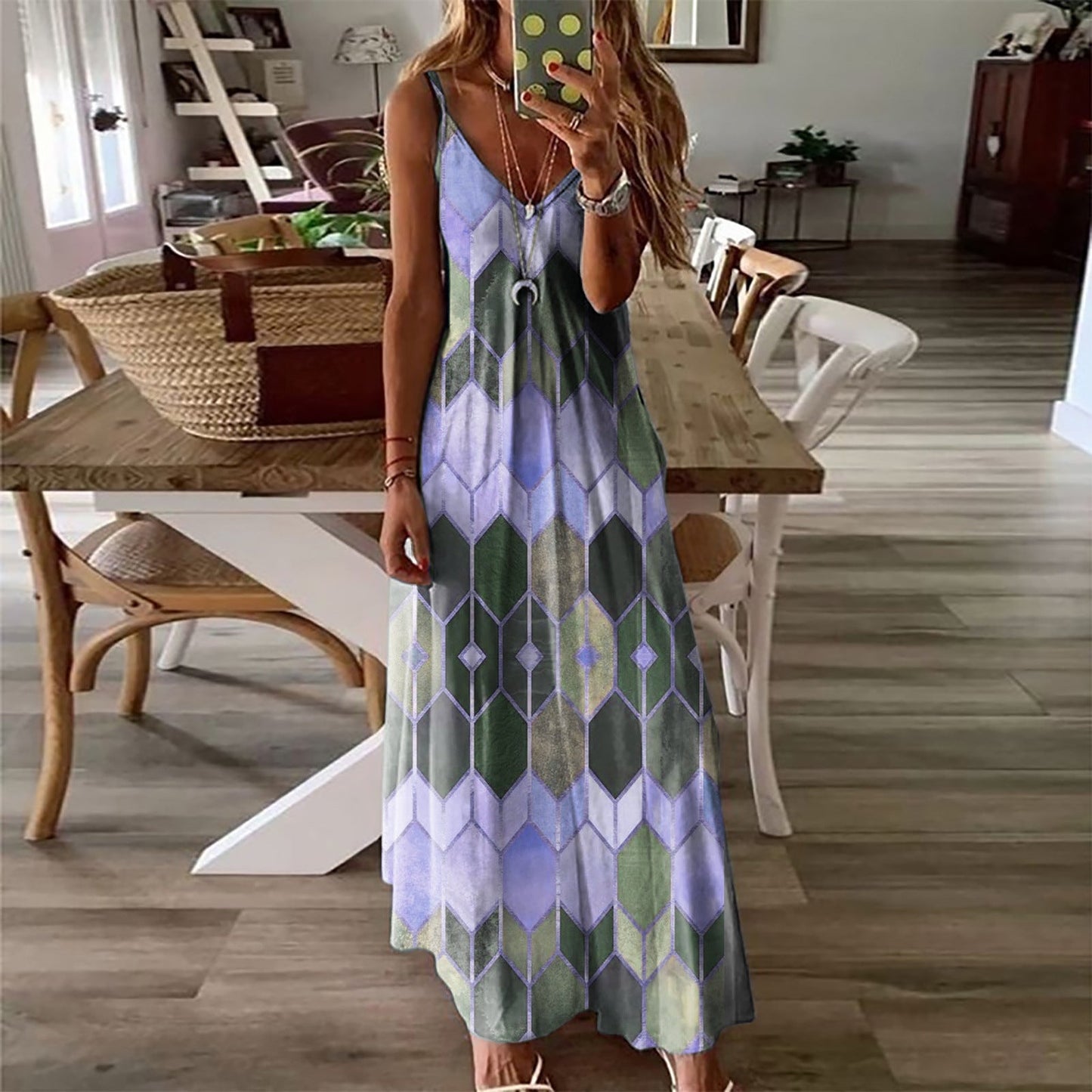 Geometric Print Sophie Laurie Summer Maxi Dress