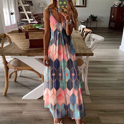 Geometric Print Sophie Laurie Summer Maxi Dress
