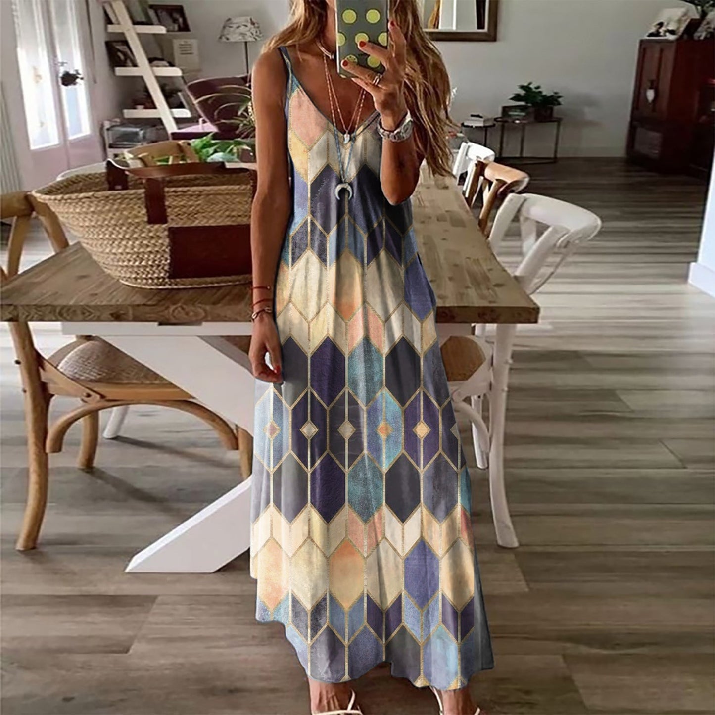 Geometric Print Sophie Laurie Summer Maxi Dress