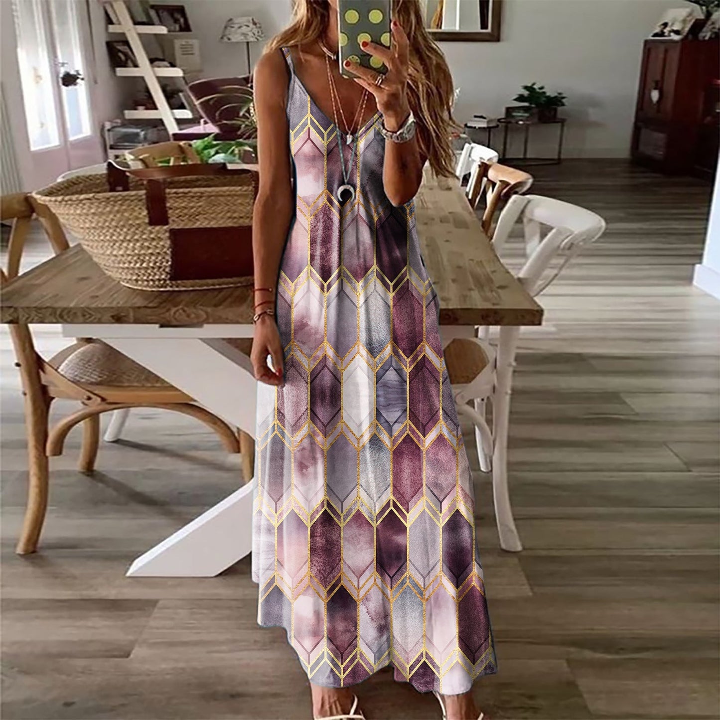 Geometric Print Sophie Laurie Summer Maxi Dress
