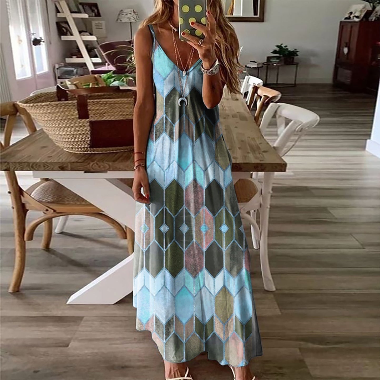 Geometric Print Sophie Laurie Summer Maxi Dress